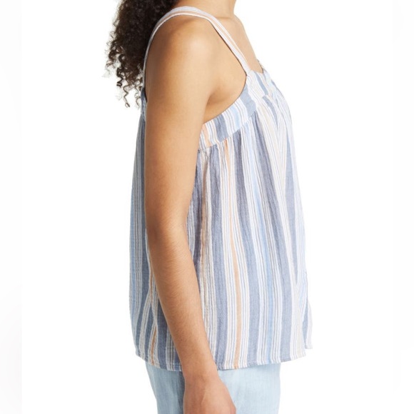 Stripe Gauze Button Front Tank Blue Nordstrom Caslon Coastal Cotton Sleeveless - Picture 3 of 8